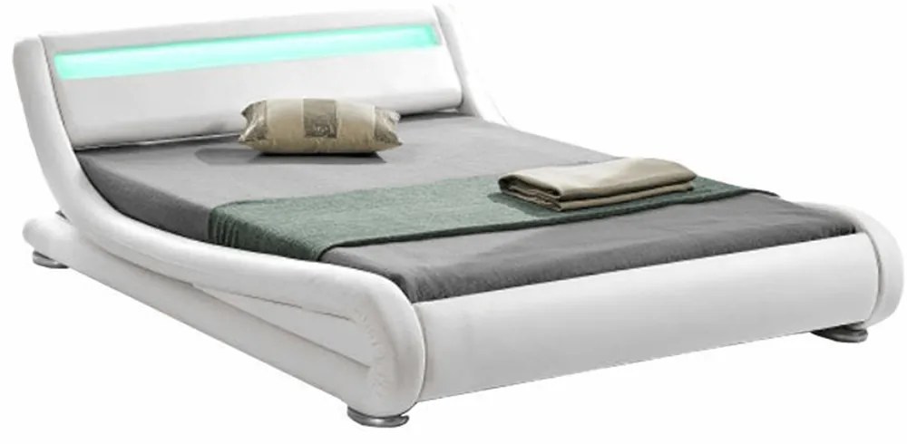 Pat modern cu RGB LED iluminare, alb, 160x200, FILIDA