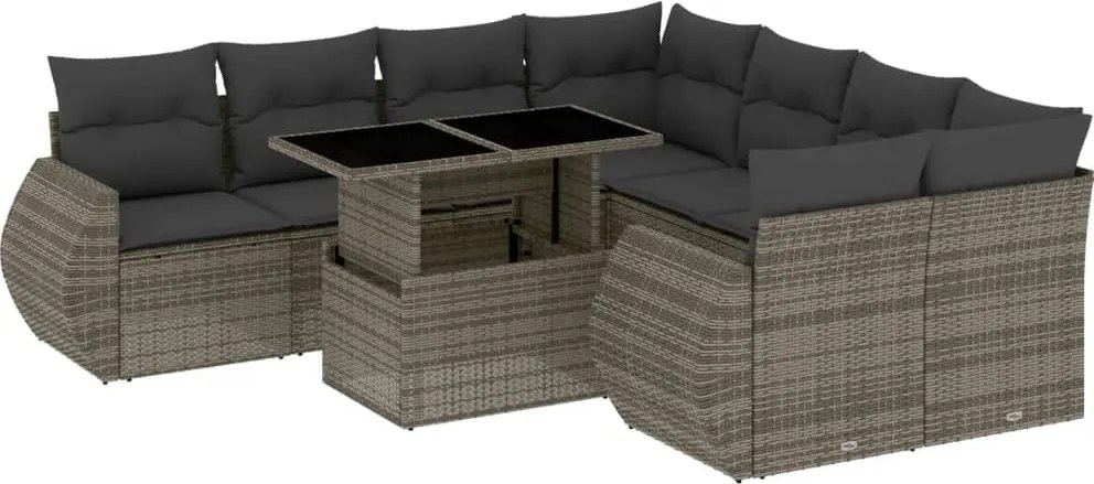 vidaXL Set canapele de grădină, 9 piese, cu perne, gri, poliratan