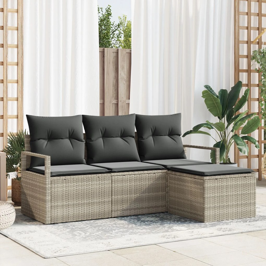 vidaXL Set de canapele pentru grădină 4 pcs Gri deschis Rattan poli