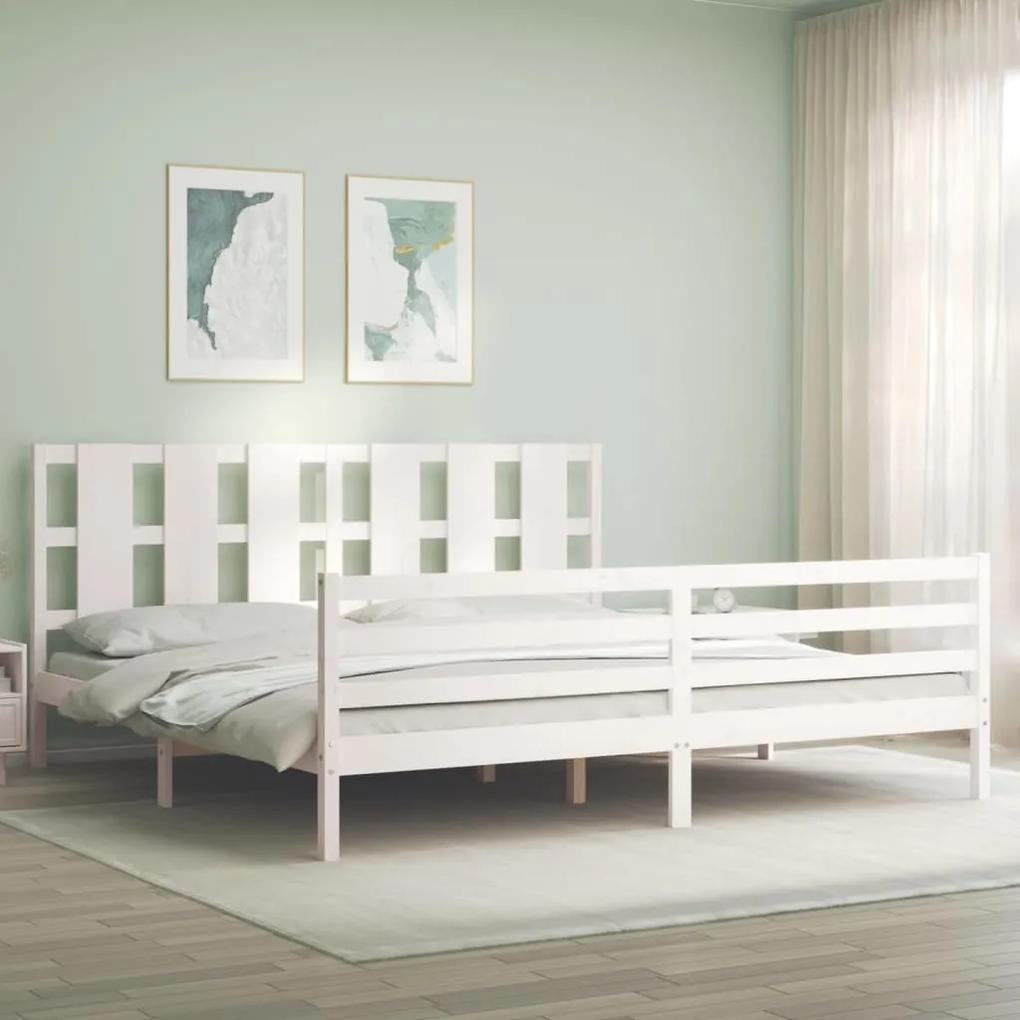 3194137 vidaXL Cadru pat cu tăblie 200x200 cm, alb, lemn masiv