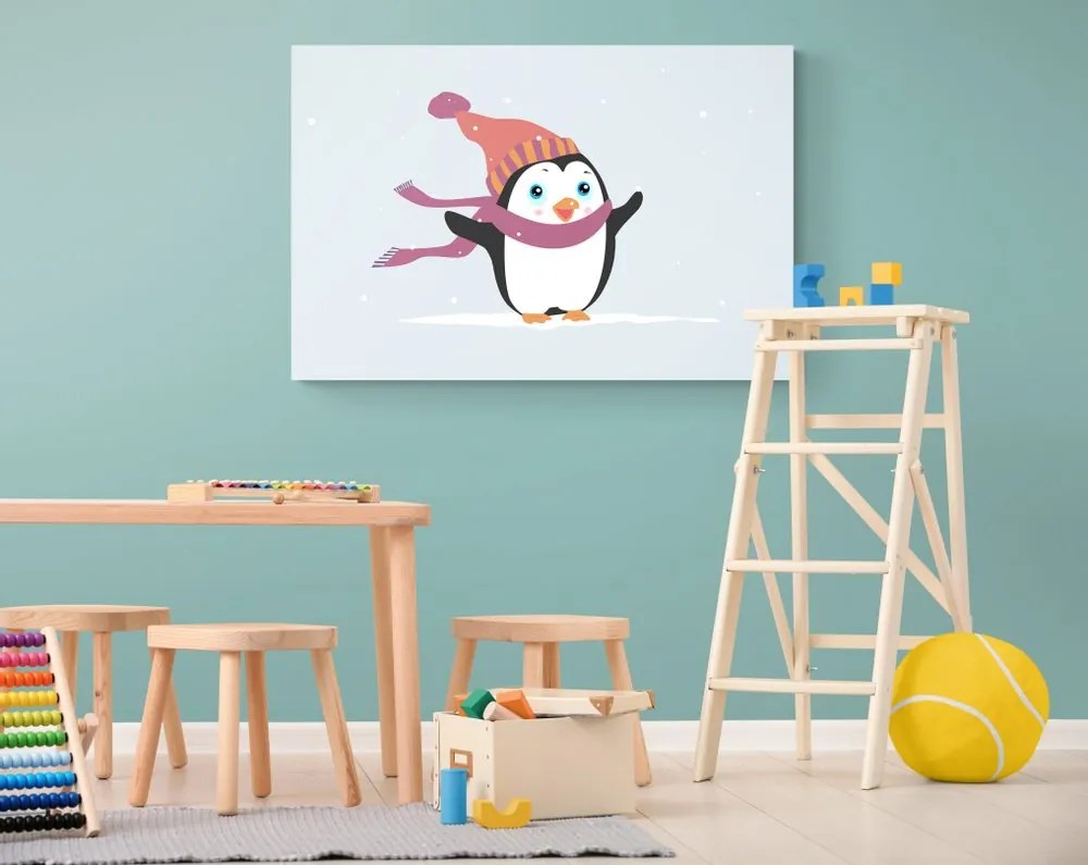 Tablou pinguin drăguț cu pălărie