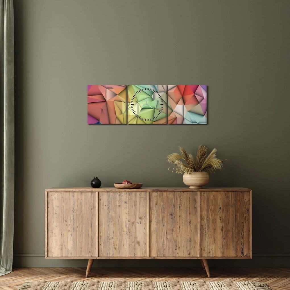 Tablou - Abstracția poligonală (cu ceas) (90x30 cm)