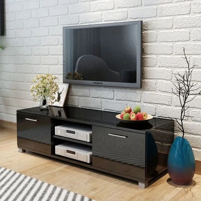 Comodă TV, negru extralucios, 120 x 40,3 x 34,7 cm