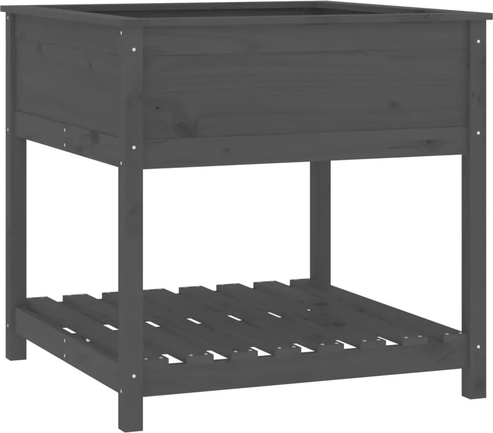 vidaXL Jardinieră cu raft, gri, 82,5x82,5x81 cm, lemn masiv de pin