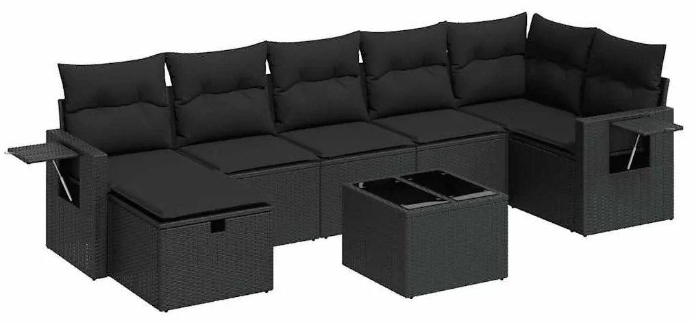 3325511 vidaXL Set mobilier de grădină cu perne, 8 piese, negru, poliratan