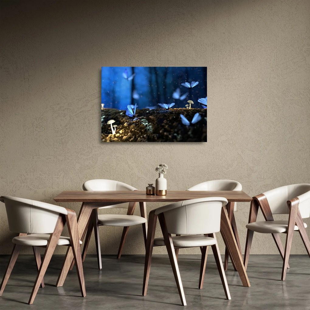 Tablou pe sticlă cu fluturi alabstre (70x50 cm)