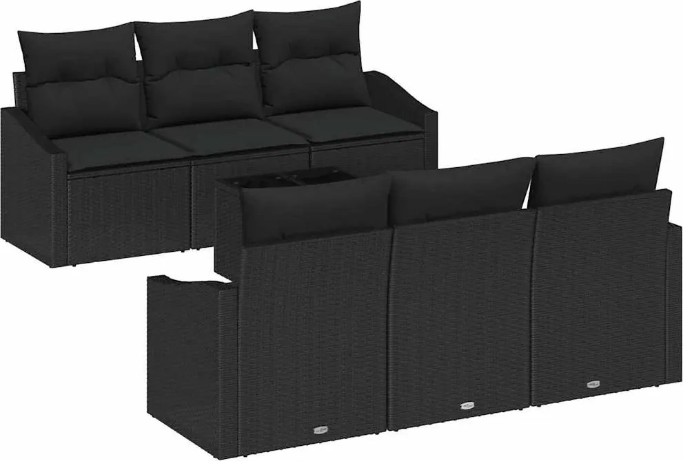 vidaXL Set de canapea cu pernă Manual cu pernă 7 pcs Negru poliratan