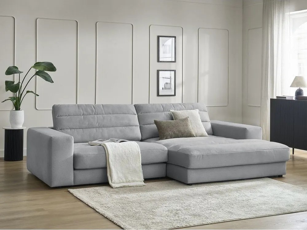 Colțar gri deschis cu tapițerie din catifea (cu colț pe partea dreaptă/cu șezlong) Sierra – Bobochic Paris