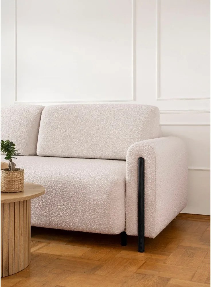 Canapea bej/crem extensibilă/cu spațiu de depozitare cu tapițerie din țesătură bouclé 244 cm Arcadova – ELTAP