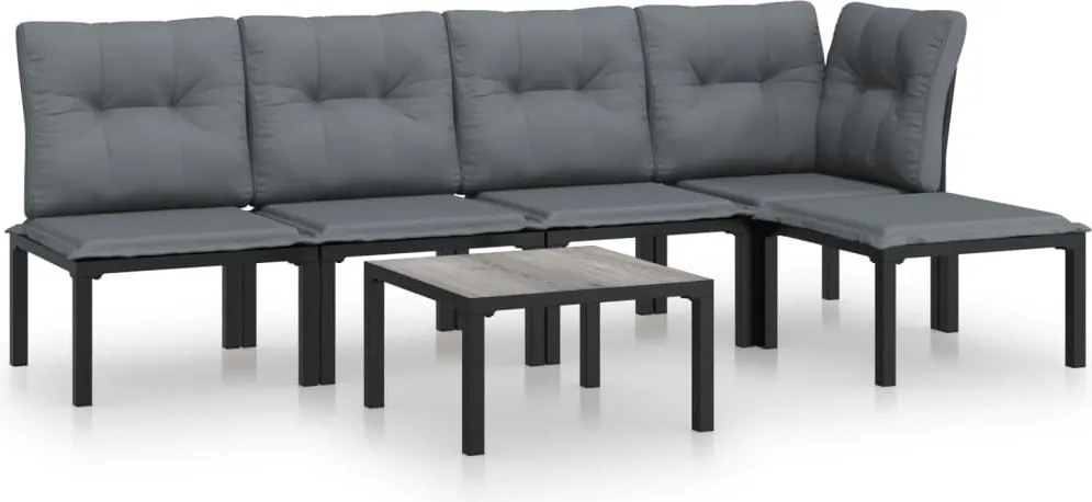 vidaXL Set mobilier de grădină, 6 piese, negru și gri, poliratan