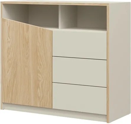 Comodă cu usa si trei sertare, 100x40x91 cm, Atson, ADRK Furniture (Culoare: Stejar / Negru)