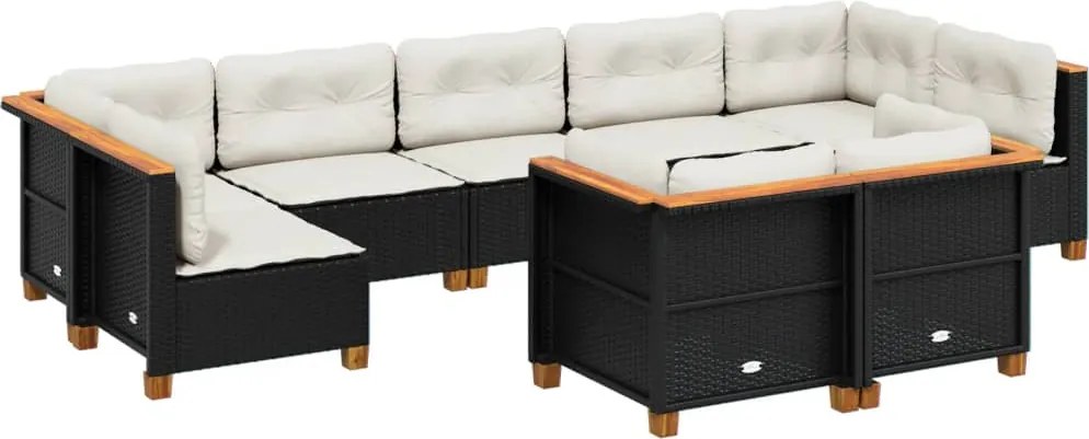 vidaXL Set mobilier de grădină cu perne, 9 piese, negru, poliratan