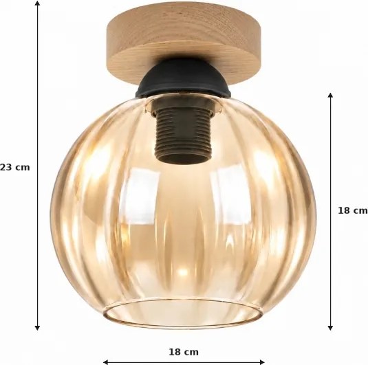 BRILAGI - Plafonieră LED R GLASS 1xE27/60W/230V Ø 18 cm stejar/bej fumuriu