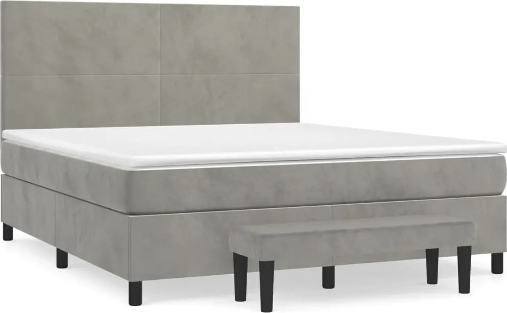 vidaXL Pat box spring cu saltea, gri deschis, 180x200 cm, catifea