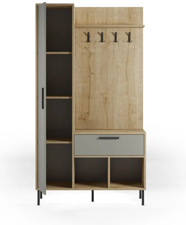 Set pentru hol verde/în culoare naturală cu aspect de lemn de stejar 108x195x35 cm Heidy – Marckeric