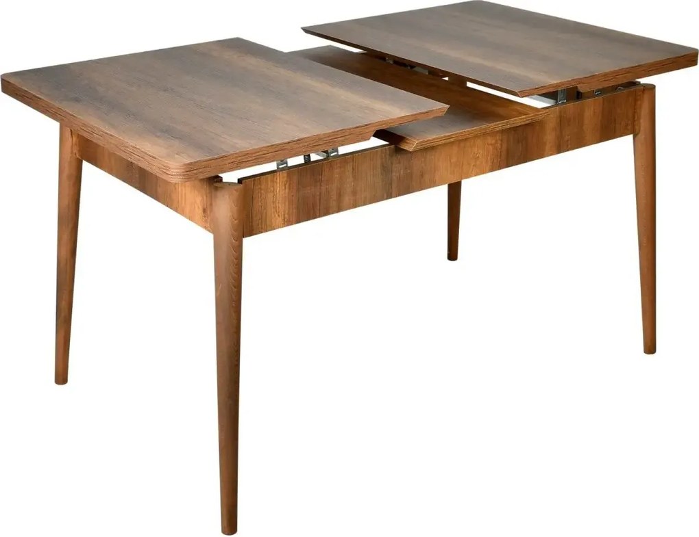 Set masa extensibila cu 6 scaune tapitate Homs cristal  nuc-mustar 170 x 80 cm