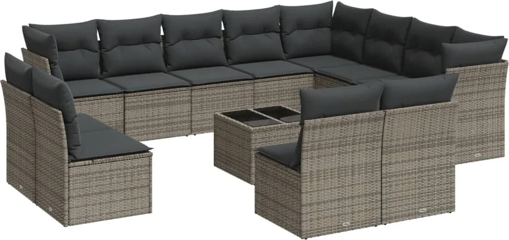vidaXL Set mobilier de grădină cu perne, 13 piese, gri, poliratan