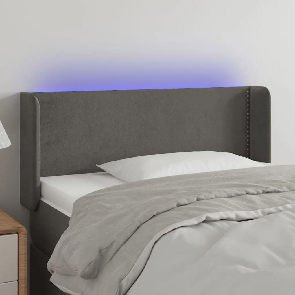 3123139 vidaXL Tăblie de pat cu LED, gri închis, 103x16x78/88 cm, catifea