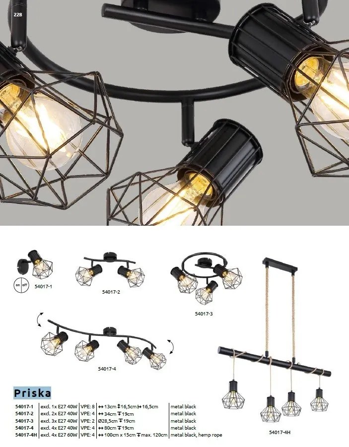 Lustra cu 4 spoturi directionabile design industrial PRISKA negru