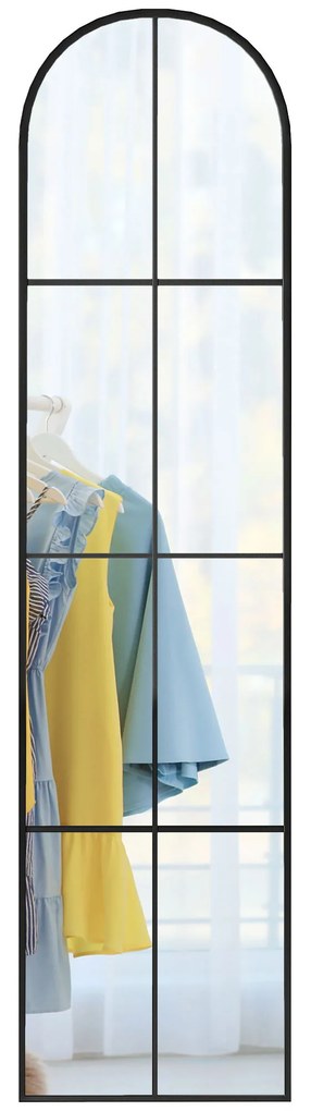 HOMCOM Oglindă mare de perete sau pe podea 40 x 160 cm de fereastră arcuită cu cadru metalic, film antifisurare, negru | Aosom Romania
