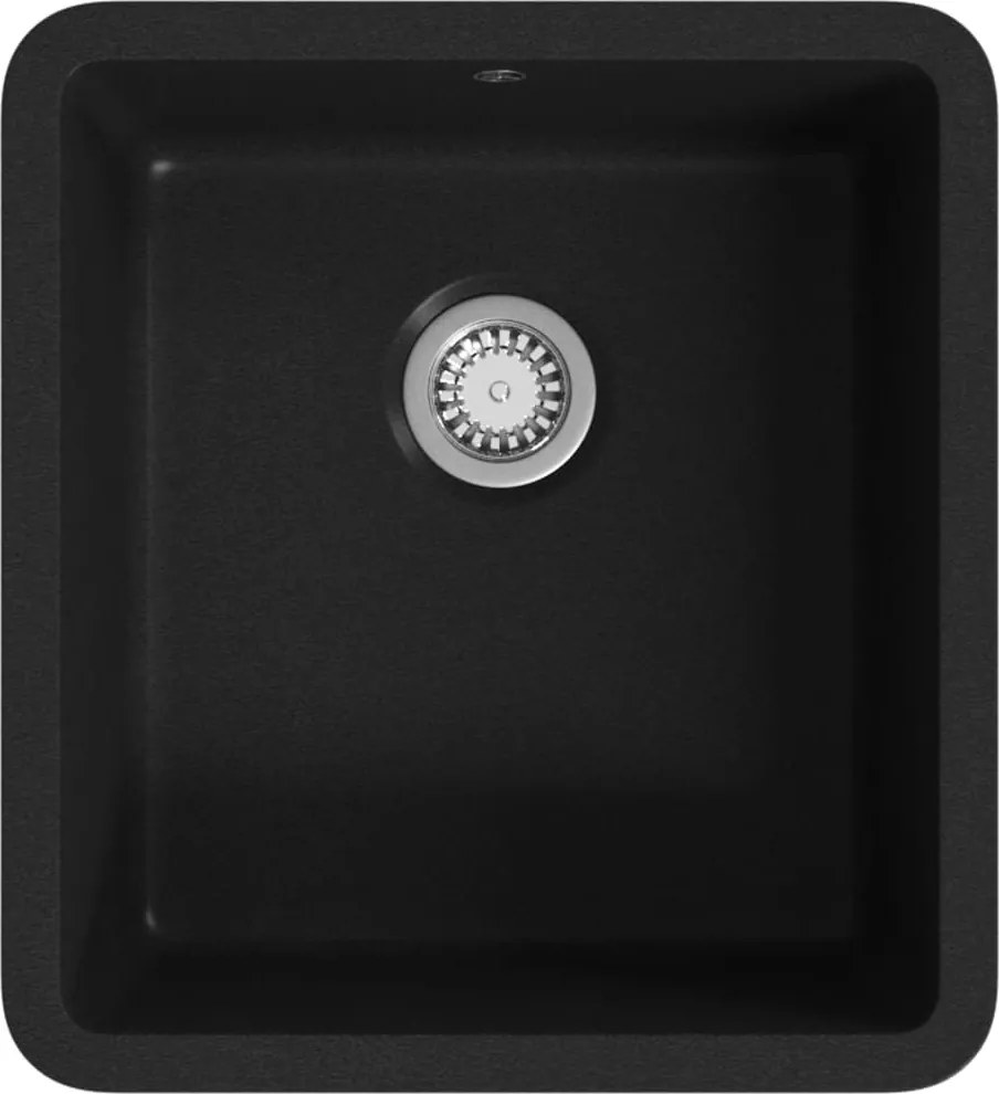 vidaXL Chiuvetă de bucătărie din granit cu o cuvă, negru