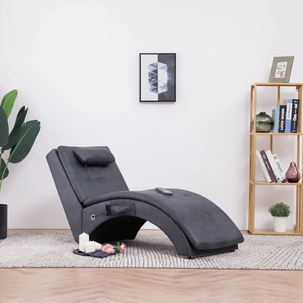 vidaXL Șezlong de masaj cu pernă, gri, piele întoarsă artificială
