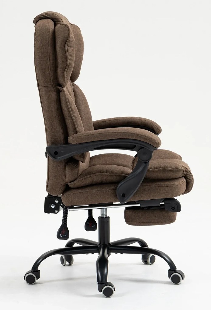 RESIGILAT- Scaun directorial, suport picioare, funcție recliner, textil, Maro