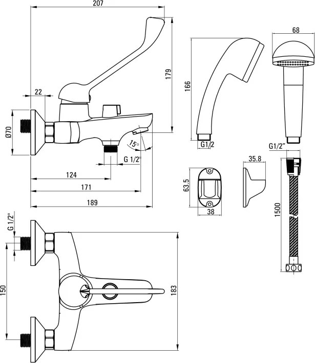 Boro Baterie pentru cadă, cu set de duș, cu mâner Clinic Finisaj: Crom BMO_011C