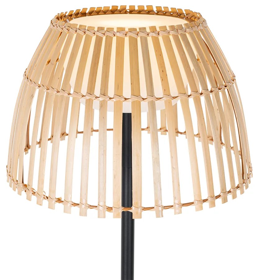 Lampă de podea rustică pentru exterior neagră cu bambus inclusiv LED - Kaiser
