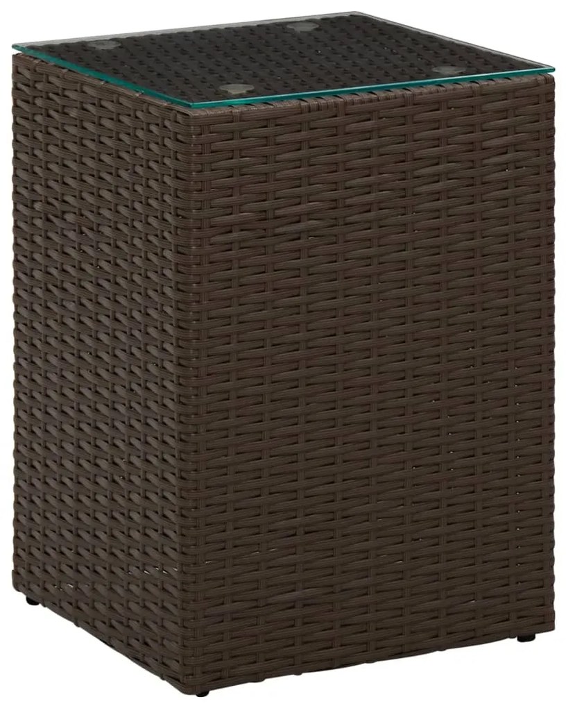 vidaXL Masă laterală cu blat de sticlă, maro, 35x35x52 cm, poliratan