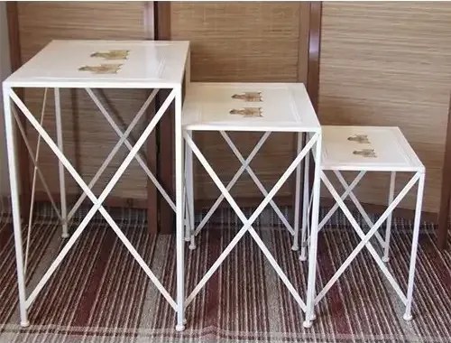 Set 3 masute matal  talia Homs 3 buc, alb,angel