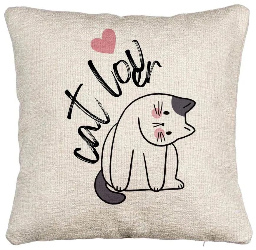 Perna Decorativa Canapea, Model Cat Lover, 40x40 cm, Cu fermoar