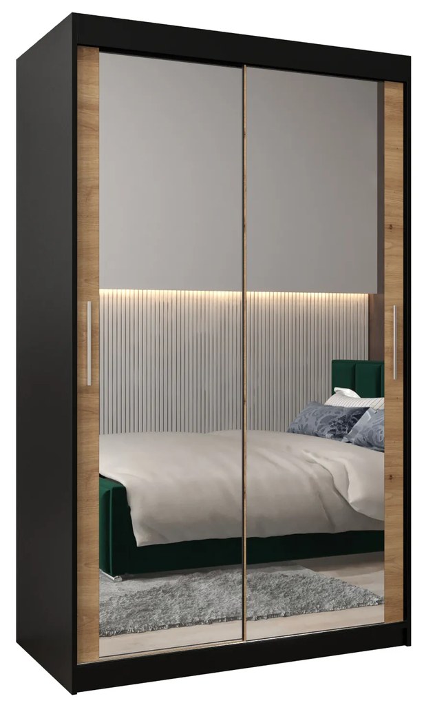 Dulap de haine 120 cm Toki 3 (negru mat + stejar artisan). 1065061