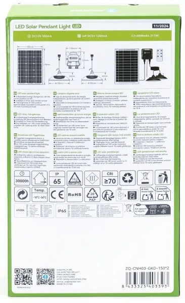 Lustră LED solară cu senzor Aigostar 2xLED/35W/12V 6000 mAh 6500K d. 15 cm