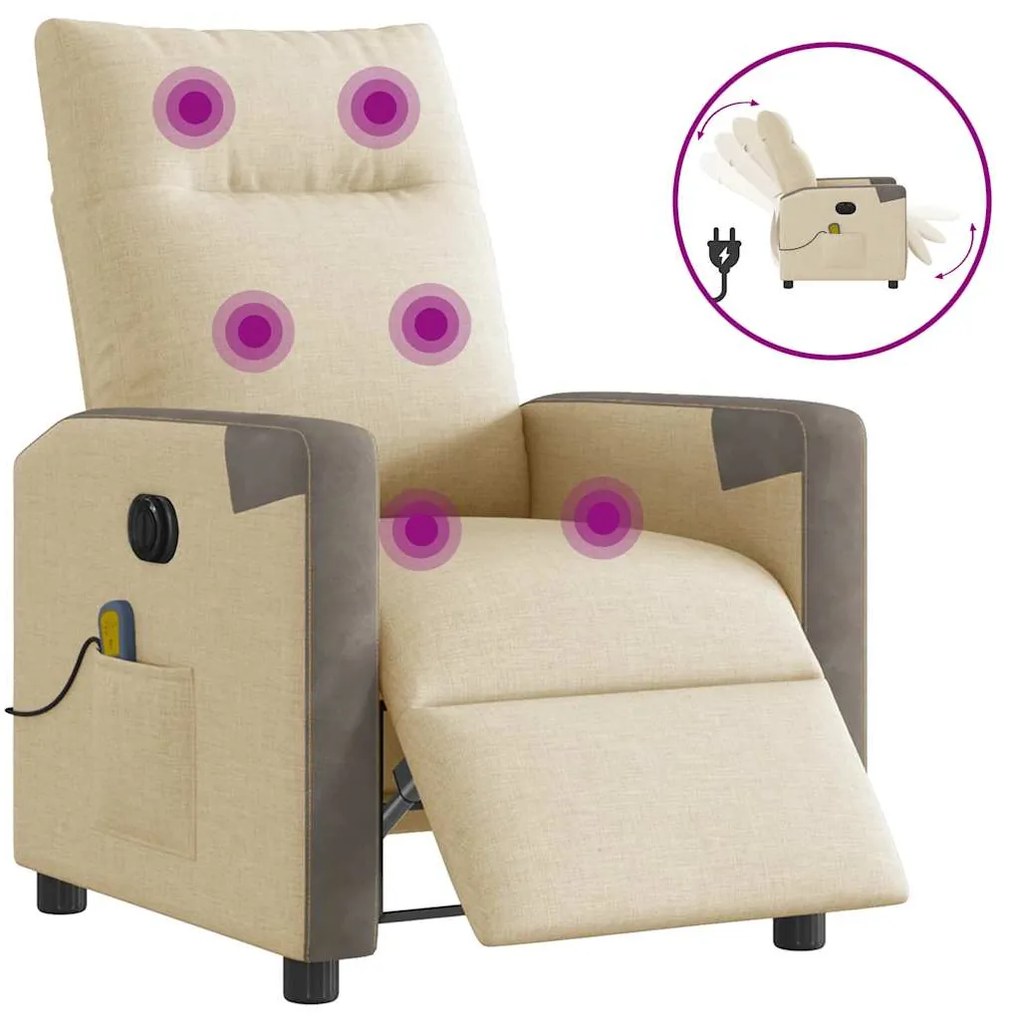 vidaXL Fotoliu electric de masaj rabatabil, crem, textil