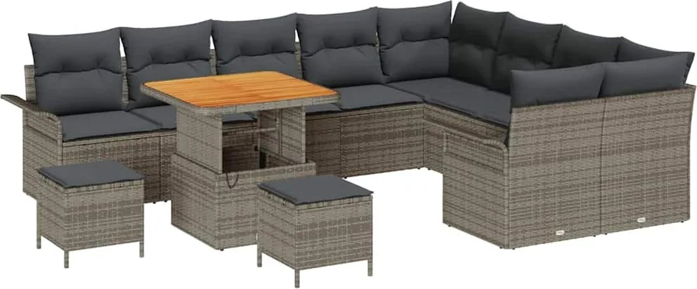 vidaXL Set de canapele pentru grădină cu pernă 12 pcs Gri poliratan
