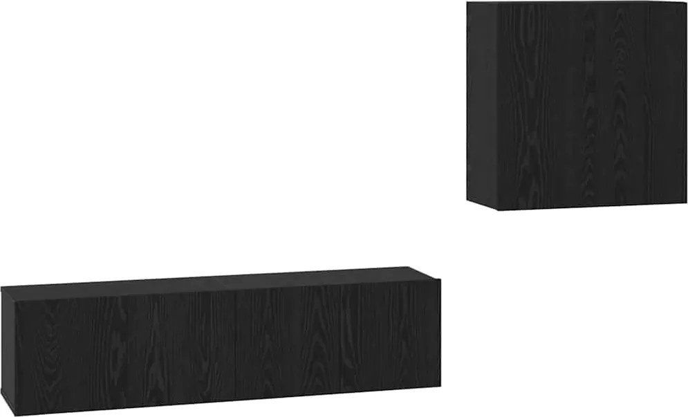 vidaXL Set comodă TV Pe perete Stejar Negru Lemn compozit