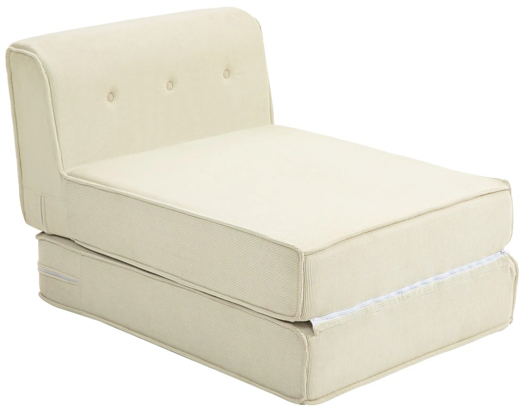 HOMCOM Canapea-lit pliabil cu spătar capitonat, fotoliu convertibil, pat suplimentar, salon, birou, alb crem | Aosom Romania