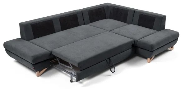 Colțar extensibil tapițat AVESTA, cu spațiu de depozitare, în formă de L, pe partea dreaptă, antracit