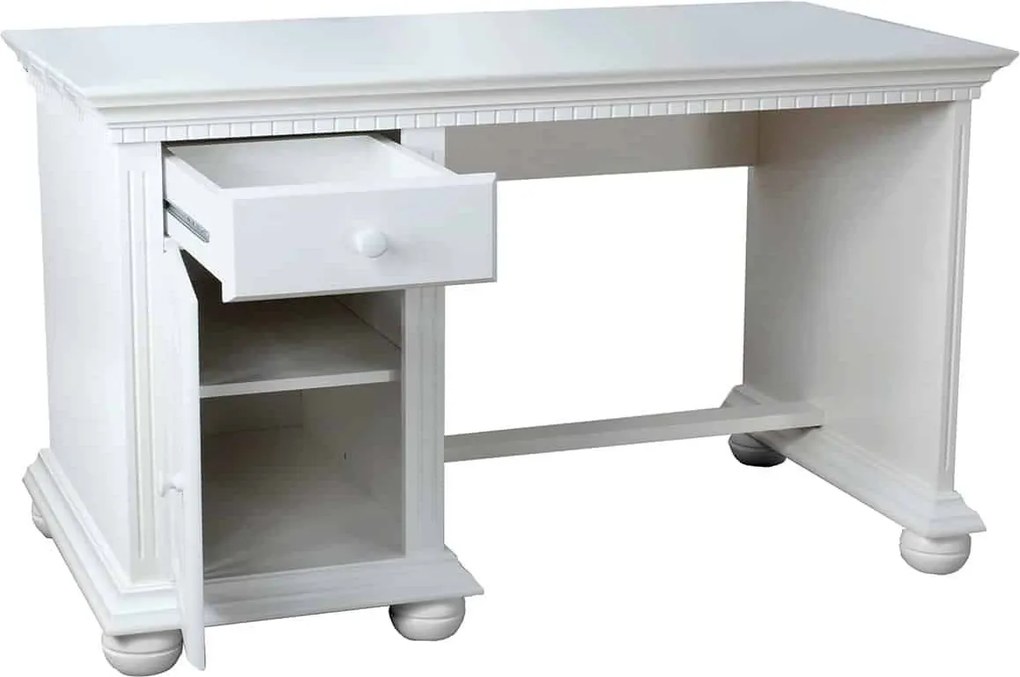 Birou lemn masiv alb Celia, 120 × 65 × 80 cm