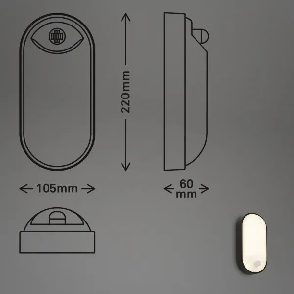 Brilo - Aplică de perete pentru exterior cu senzor de mișcare LED/12W/230V IP65 neagră