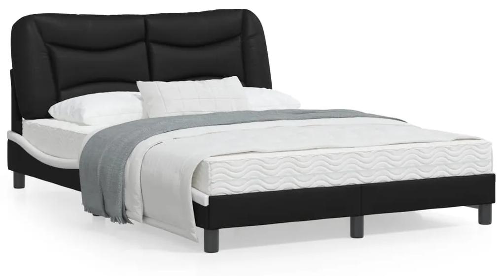 3213939 vidaXL Cadru de pat cu LED, negru și alb, 140x200 cm, piele ecologică