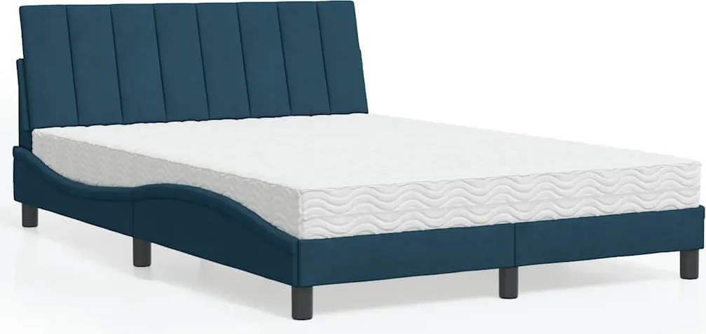 vidaXL Pat cu saltea, Hanko, albastru, 140x190 cm, catifea