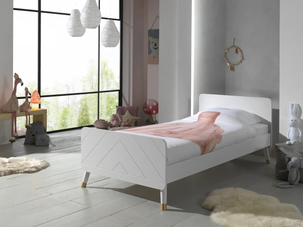Set Dormitor Complet pentru Copii, 4 Piese, 90x200 cm, Alb Satinat (Pin Masiv și MDF) – Billy – Vipack