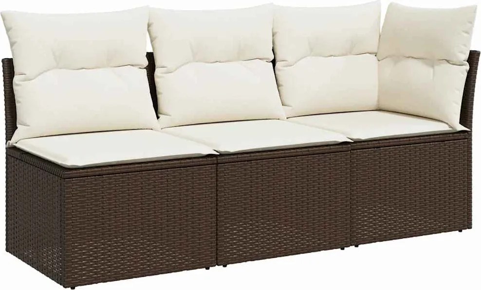 vidaXL Canapea de grădină cu perne, 3 locuri, maro, poliratan