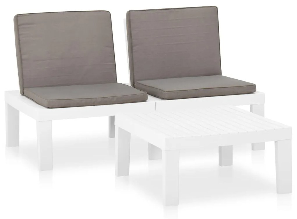 Set mobilier de gradina cu perne, 2 piese, alb, plastic Alb, 2
