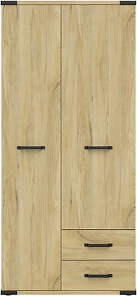 Dulap LARA, stejar, PAL, cu 2 usi si 2 sertare, 90x56x198 cm