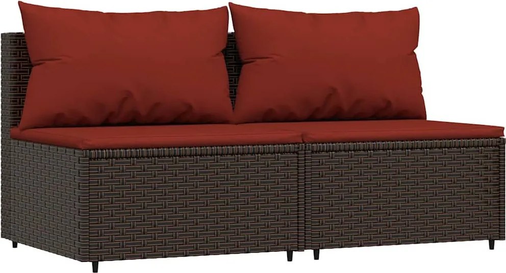 vidaXL Canapele de mijloc de grădină cu perne, 2 buc., maro, poliratan