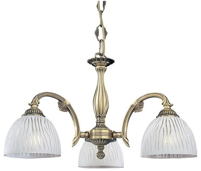 Candelabru cu 3 brate clasic design italian din alama, sticla 5650 RA-L. 5650/3