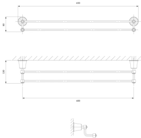 Suport de perete pentru prosoape OMNIRES AL53226CR ART LINE 65 cm crom lucios